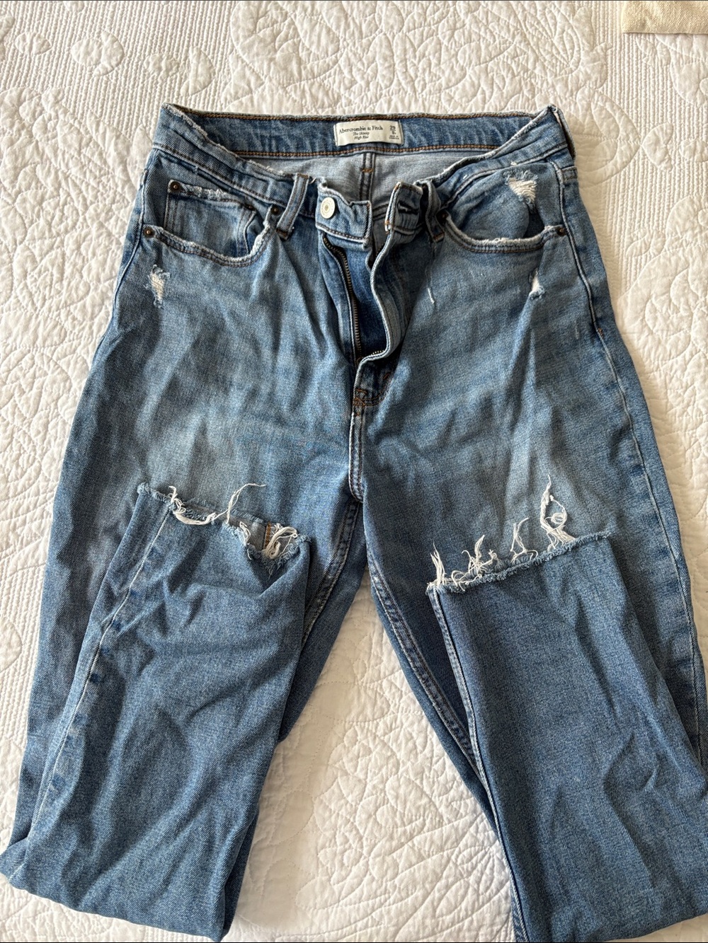 Abercrombie & Fitch Light Blue Distressed Boyfriend Jeans